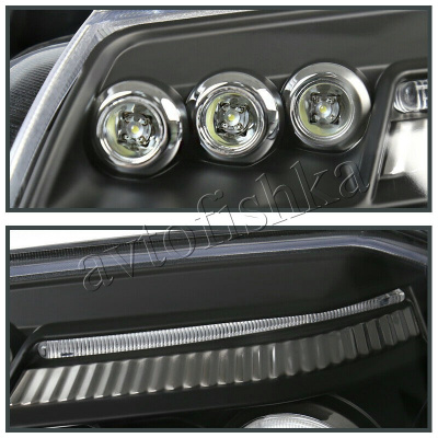 Dodge Magnum (05-08) фары передние линзовые черные, со светящимися ободками и светодиодной подсветкой, комплект 2 шт.