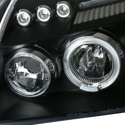 Dodge Magnum (05-08) фары передние линзовые черные, со светящимися ободками и светодиодной подсветкой, комплект 2 шт.